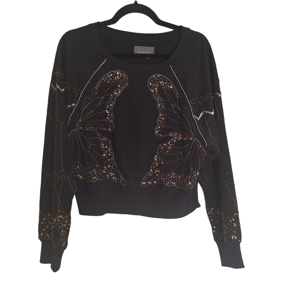 Anthropologie pailletten schmetterling baumwool sweatshirt size S